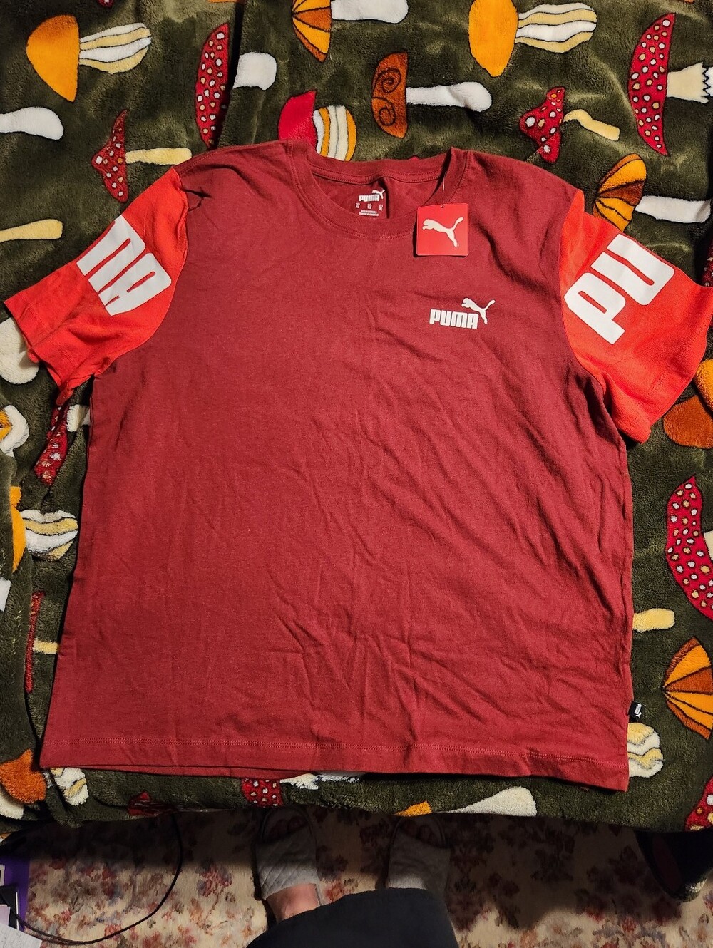 Puma Men’s Burgundy and Red Short-Sleeve Logo Tee